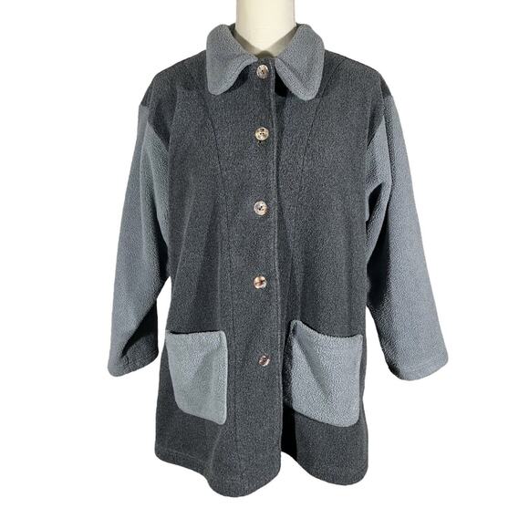 Bryn Walker Fleece Coat Trapeze Lagenlook Jacket Colorblock Blue Gray Size Small - Picture 1 of 6